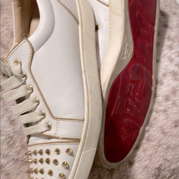 Christian Louboutin White Leather Sneakers with Gold Detailing (like new) - Picture 1 of 12